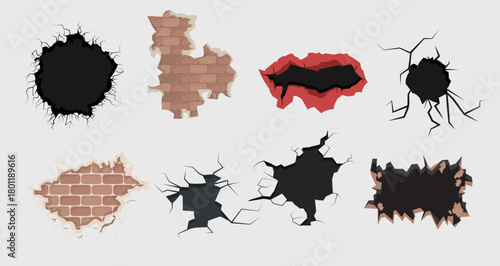 explosive and craked walls vector illustration