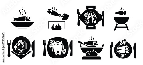 fish fry icons vector illustration