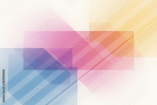 Abstract geometric shapes in soft pastel hues, blending purple, pink, orange and blue gradients on a minimalist background.