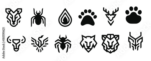 geometric animal and nature silhouette icons set