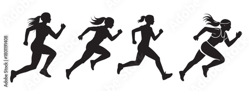 Four Silhouettes of Women Running