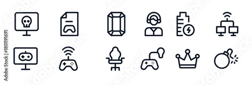 Essential Gaming Icon Set Vector Illustration. Packed with Popular Symbols for Video Games, Joysticks, and Gamer Gear