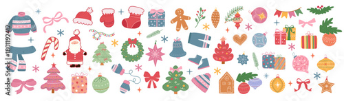 Hand-drawn Christmas and New Year elements. Christmas set.