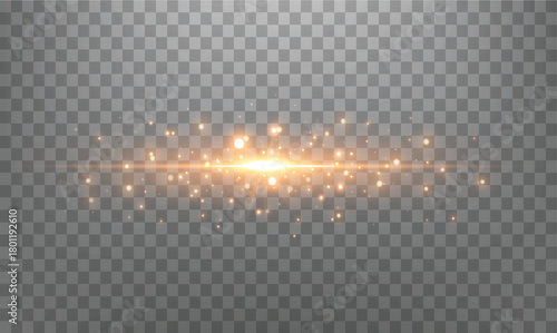 Gold glittering dots, sparkles, particles and stars on a black background. Abstract light effect. Gold luminous points. Vector illustration.