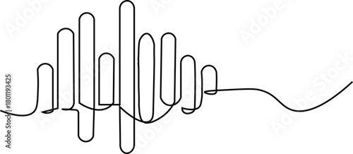 Continuous single line Equalizer Vector Outline Icon Isolated On White Background. One line Sound Waveform Bars Pattern Abstract Design