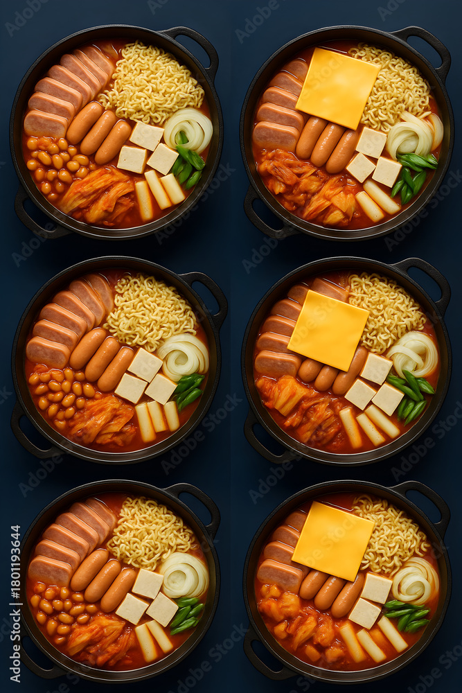 Fototapeta premium six budaejjigae on Blue Background 