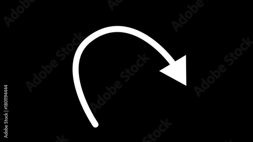 Curved Arrow Animation Black and White on Green Chroma Key and Black Background. Undo or Loop Transition Motion Graphic.
