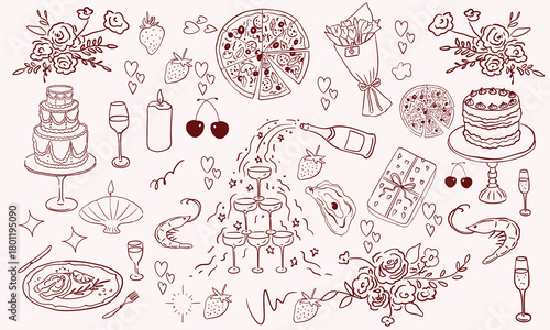 Hand drawn chalk cheers. Hands with champagne glass drawings for wedding invitations, menus and parties. Doodle art template. Clipart vintage ink doodle sketch style