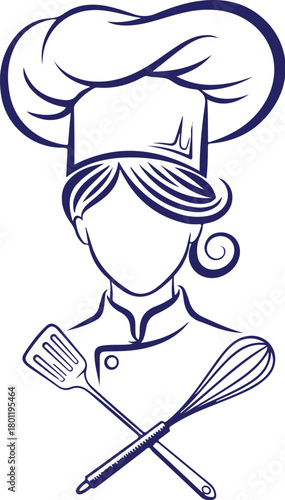 Vector art of female chef with spatula and whisk isolated on
