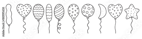 hand drawn set of balloons doodle different shapes