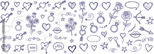 Vector art of hand drawn doodle elements for valentines day isolated on