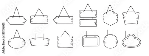  hand drawn set of wooden signboards doodle hanging door