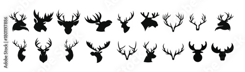 horned animals silhouette collection deer stag moose caribou