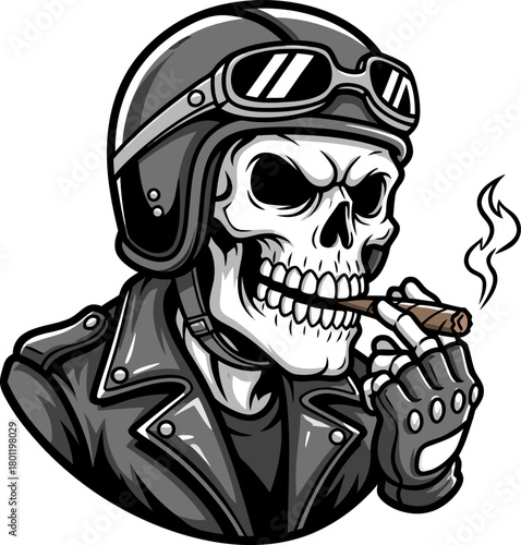 Biker Skull with Cigar Mascot Vector Illustration