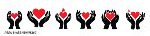 Hands Holding Hearts: Collection of Love and Care Icons
