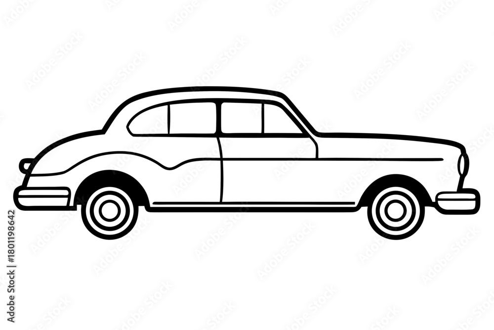 Obraz premium retro car outline vector, vintage car line art icon