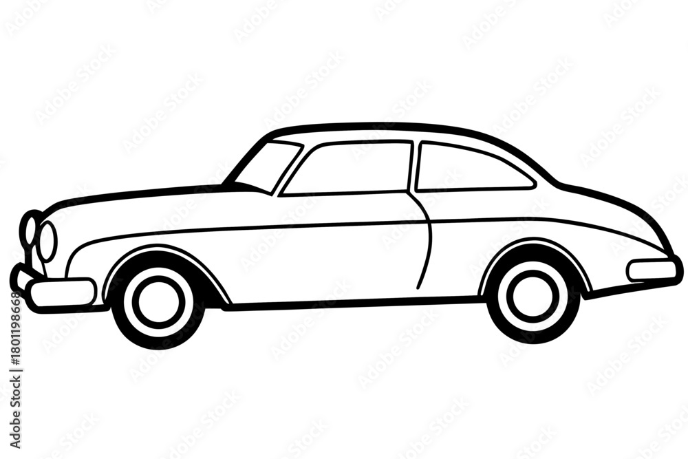 Obraz premium retro car outline vector, vintage car line art icon