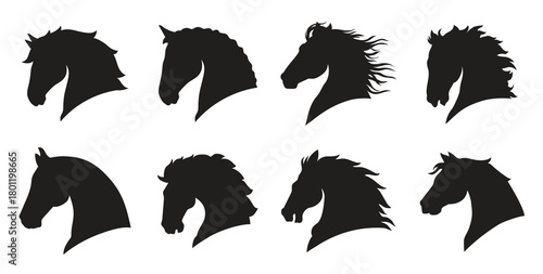 horse head silhouette collection vector