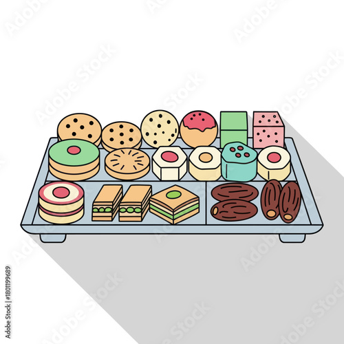 Assortment of Middle Eastern and Mediterranean Sweets on a Tray.