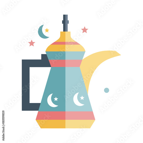 Traditional Islamic Coffee Pot with Crescent Moons and Stars.