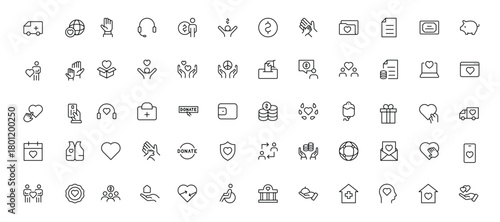 A Complete Icon Set for Charity Organizations, Fundraising Events, Nonprofit Campaigns, Donation Drives, Volunteer Programs, Social Justice, and Community Support Activities