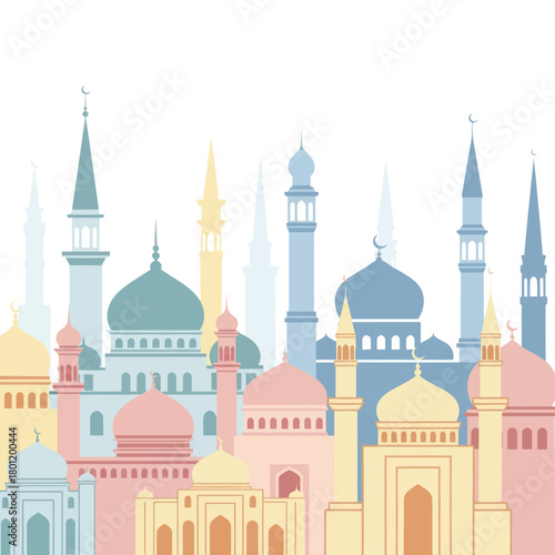 Vector Illustration of a Colorful Islamic Mosque Skyline.