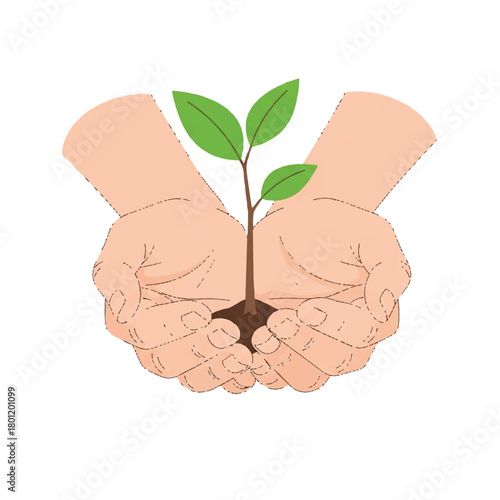 Caring hands cradle a young seedling promoting growth and environmental stewardship.