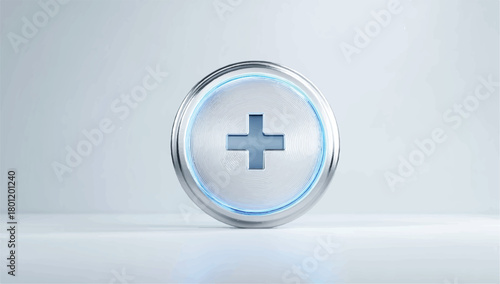 Plus sign metallic icon on white background for medical concept