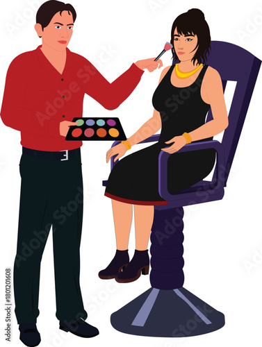 makeup artist with beautiful girl illustration animation ready
