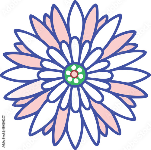 Vector icon of an aster flower, vector blue outline.