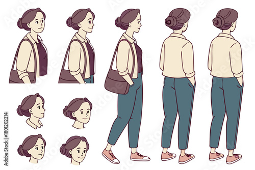 Handyman, repair worker, and plumber in uniform vector illustration. Character constructor for animation. Front, side, and back view set. Body parts, postures, poses collection.