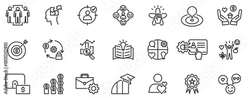 Buyer persona banner vector illustration concept with icon of demographics, professional roles, purchasing habits, pain point, value and goals and buying decision and buyer persona universe icon set