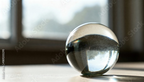 Glass Sphere on Table Inverting Window View