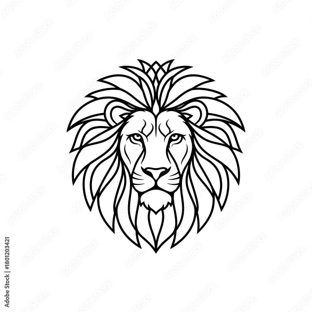 Fototapeta premium Lion head outline drawing vector illustration, animal silhouette design for logo, mascot, or tattoo artwork