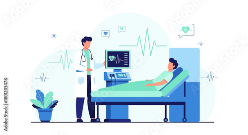 Medical Examination and Monitoring: A Doctor Checking Vital Signs and Treatment in Hospital