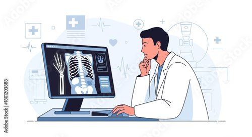 Medical Professional Examining Digital X-ray Results, Healthcare And Diagnosis Process Detailed