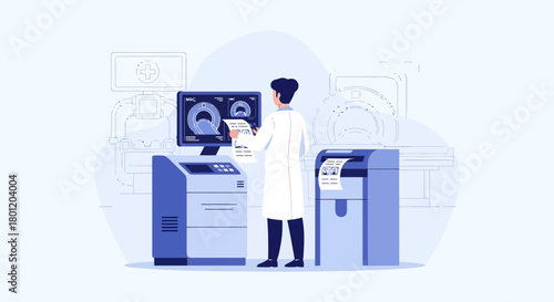 Medical Professional Examining Scans And X-Rays, Digital Review, Healthcare Analysis Scene