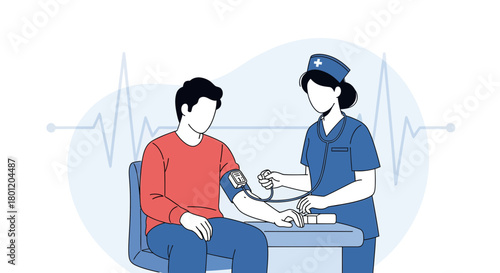 Medical Professional Measuring Blood Pressure Of A Patient In A Clinic Setting