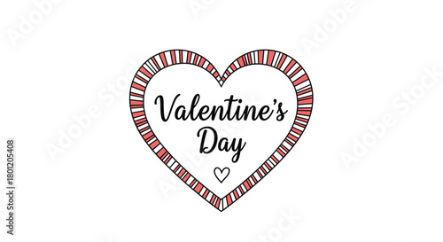 Hand-drawn heart shape with "Valentine's Day" text inside and striped border perfect for romantic greetings or celebrations.