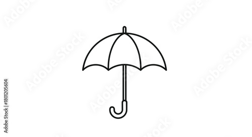 Simple black outline icon of an open umbrella symbolizing protection from rain and bad weather for various design projects.