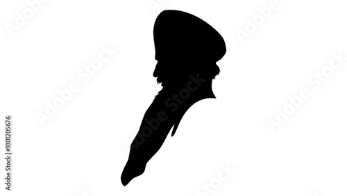 Guru Nanak portrait, black isolated silhouette
