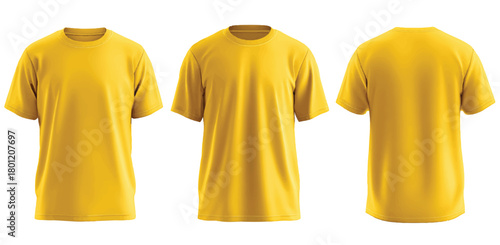 Yellow T Shirt Mockup Three Views for Apparel Presentation Design
