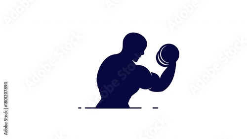 Animation a silhouetted man lifts dumbbell in a dynamic looping animation.