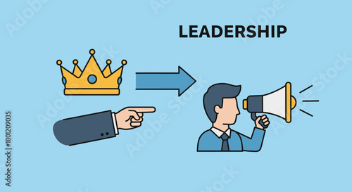 Cartoon illustration of leadership development, from power to effective communication with
