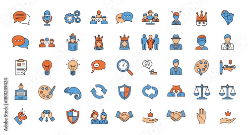 Colorful flat icons set of business, management, finance, strategy and marketing concepts for