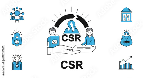 Corporate social responsibility concept visualized with icons and elements
