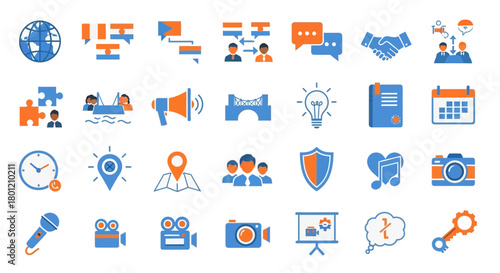 Various business and communication icons for presentations or graphic designs, professionally