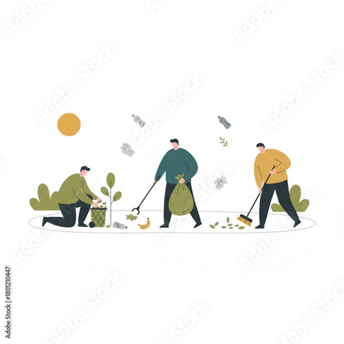 Team Working on Environmental Cleanup and Community Volunteering Service