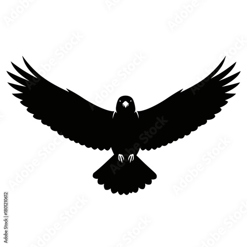 Black raven flying silhouette vector graphic illustration for logo design and tattoo art concept design