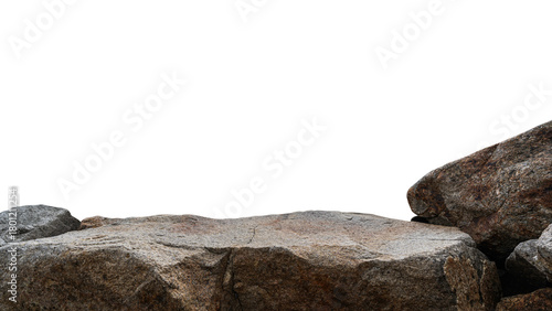 Mountain Rock Brown, Stone Podium cliff edge land isolated on white background well stand display advertising product, Clipping path